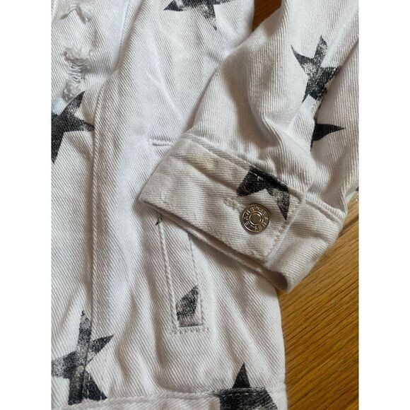 Blue & Buttercup women Vintage like Star-Printed Distressed White Denim Jacket S - Picture 4 of 9